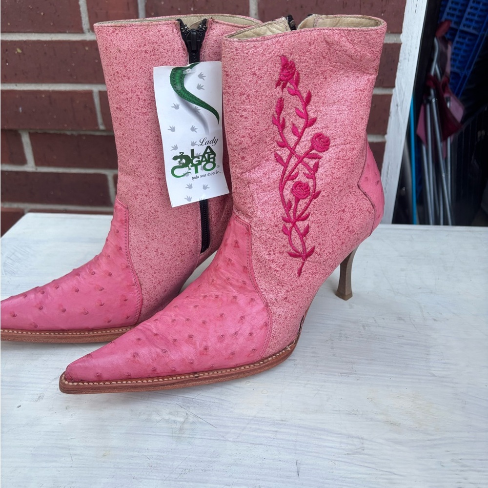Pink Embroidered Women's Boots